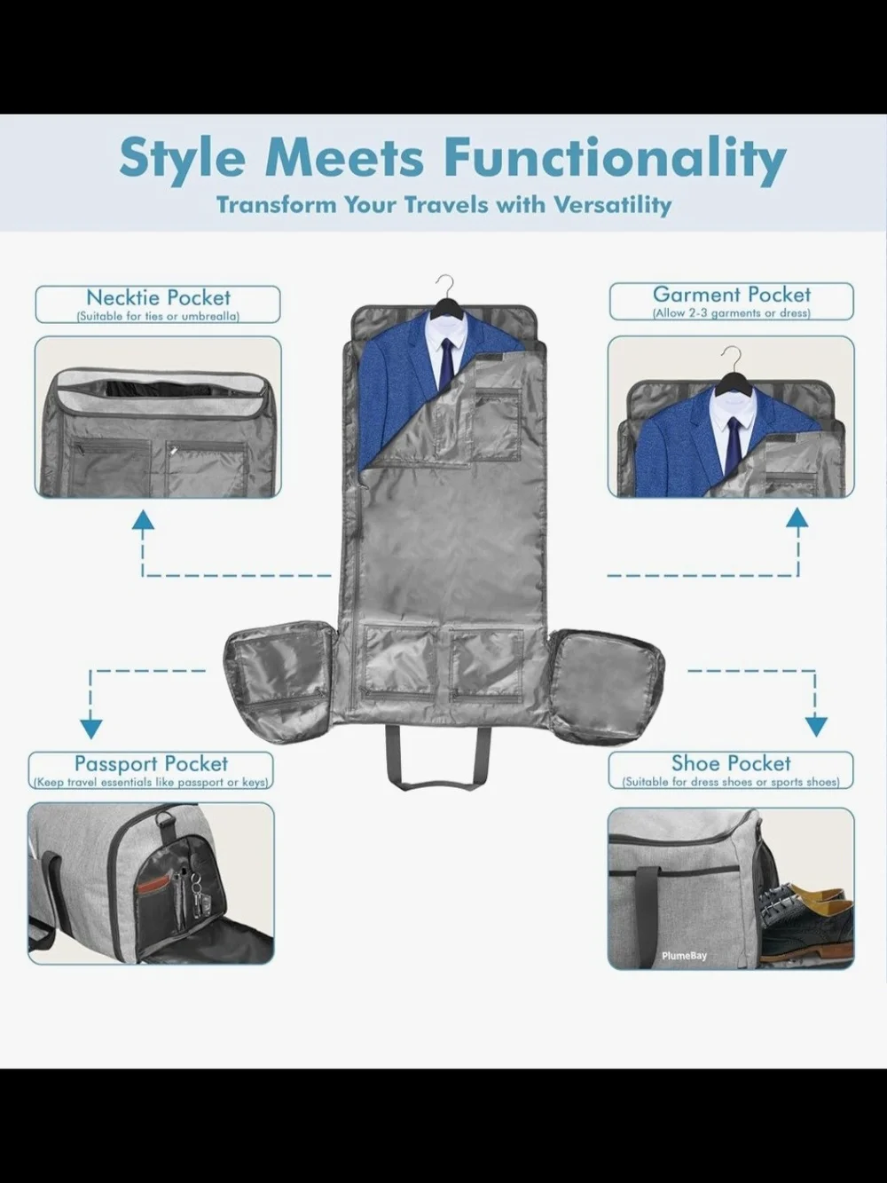 Convertible Carry on Grey Garment Bag